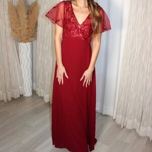 Ever Pretty Burgundy Maxi Dress with Sheer Sleeves